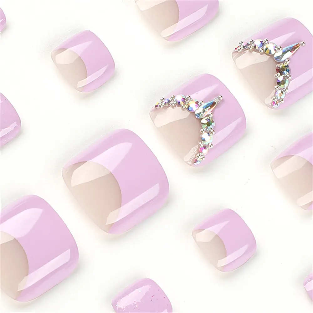 Square Toe Purple Glitter Rhinestones