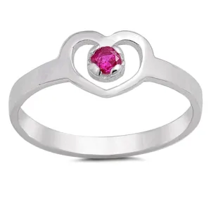 Sterling Silver Heart Baby Ring w/ Ruby CZ Child Band Solid 925 Sizes 1-5
