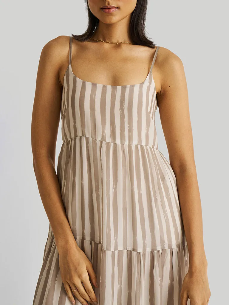 Strappy Ecru Tiered Maxi Dress