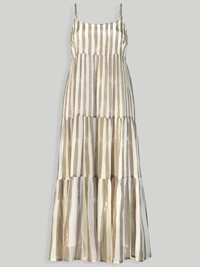 Strappy Ecru Tiered Maxi Dress