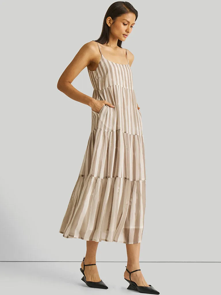 Strappy Ecru Tiered Maxi Dress