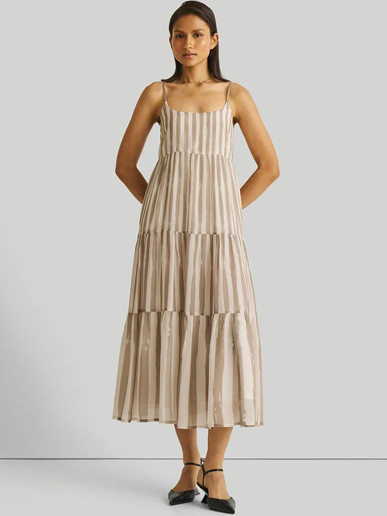 Strappy Ecru Tiered Maxi Dress