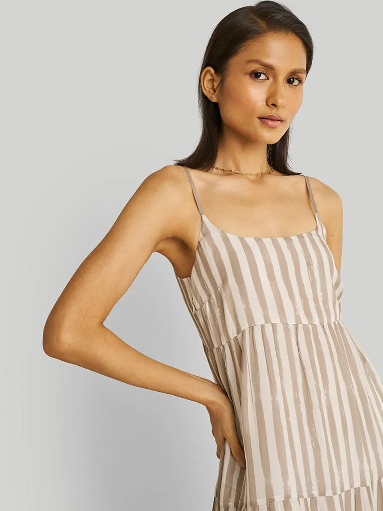 Strappy Ecru Tiered Maxi Dress
