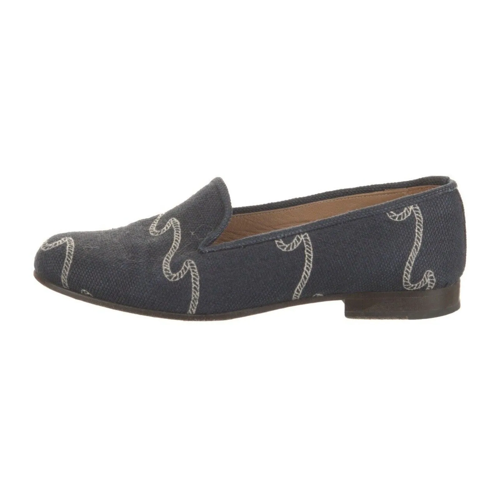 Stubbs & Wootton Women's Linen "WAVES" Slippers Loafers Navy Blue Size 6