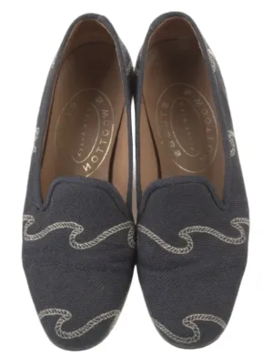 Stubbs & Wootton Women's Linen "WAVES" Slippers Loafers Navy Blue Size 6