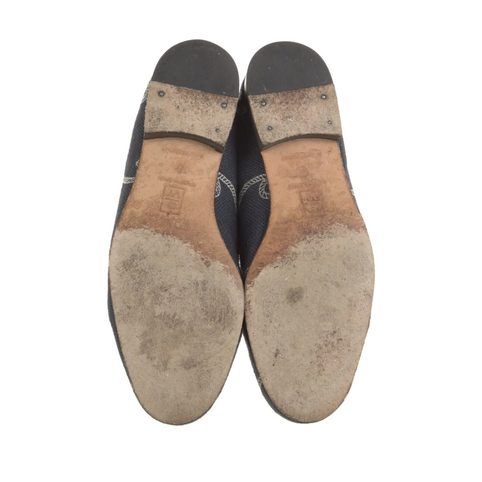 Stubbs & Wootton Women's Linen "WAVES" Slippers Loafers Navy Blue Size 6