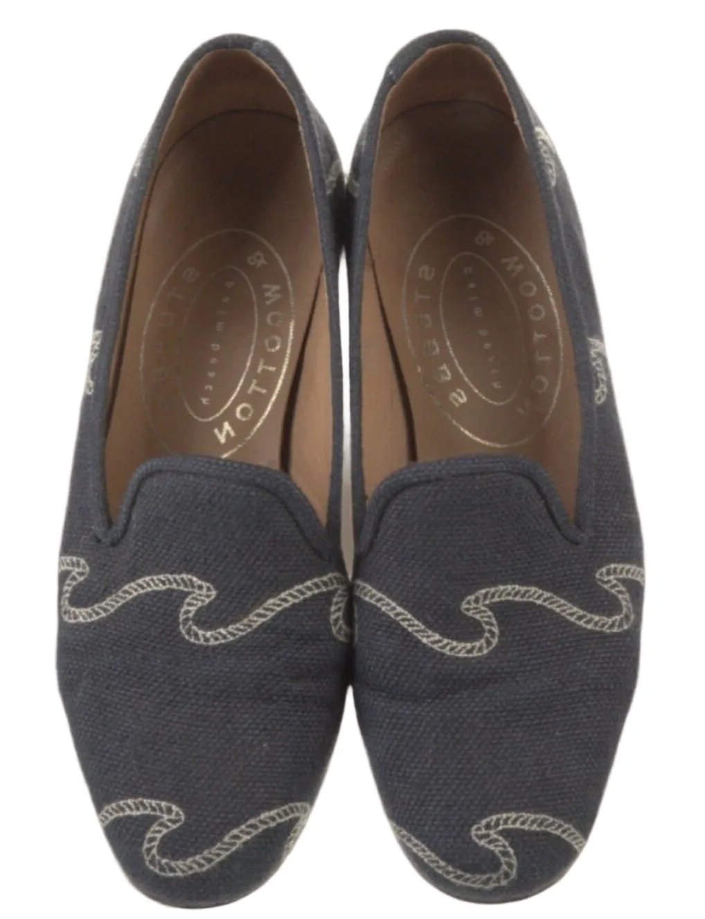 Stubbs & Wootton Women's Linen "WAVES" Slippers Loafers Navy Blue Size 6