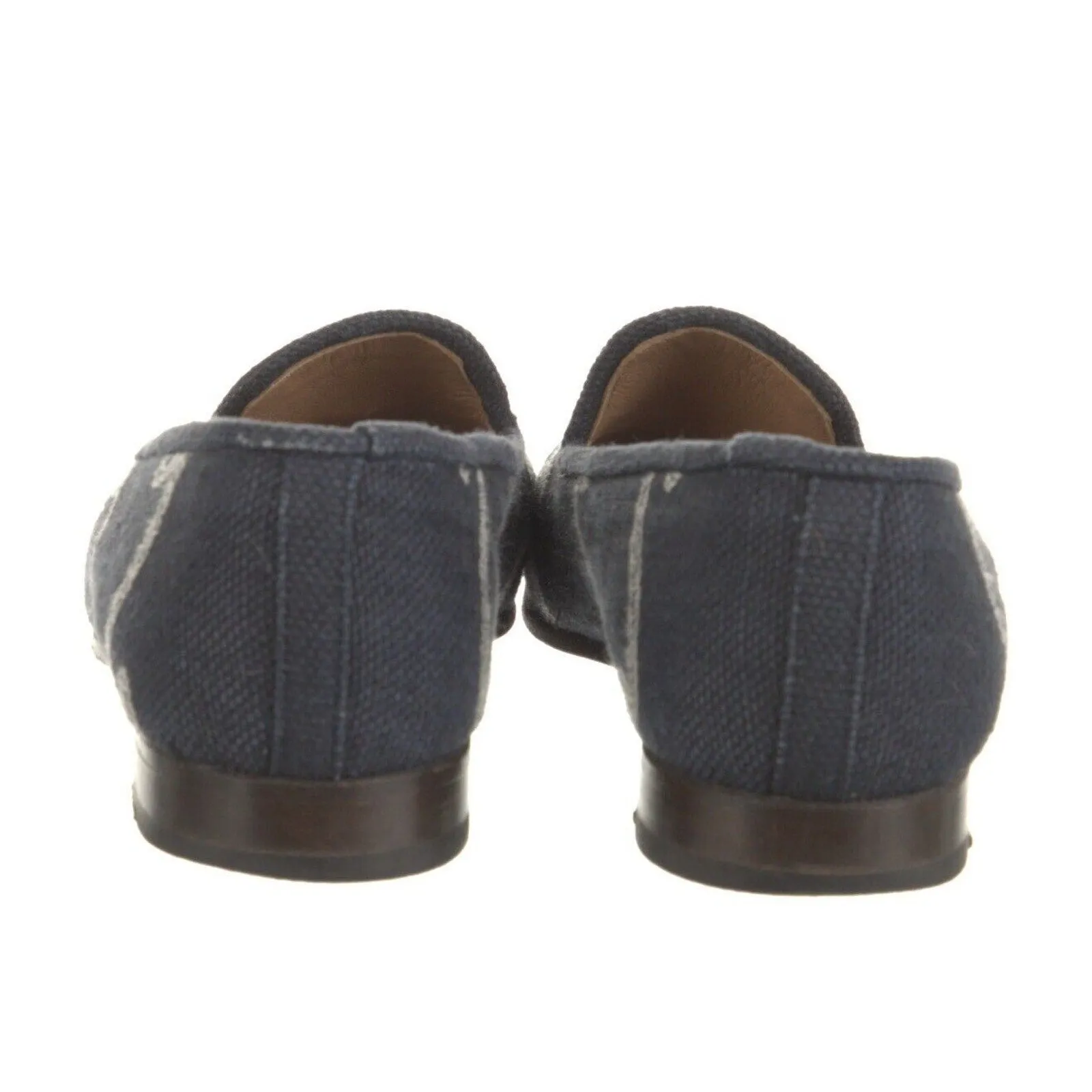 Stubbs & Wootton Women's Linen "WAVES" Slippers Loafers Navy Blue Size 6