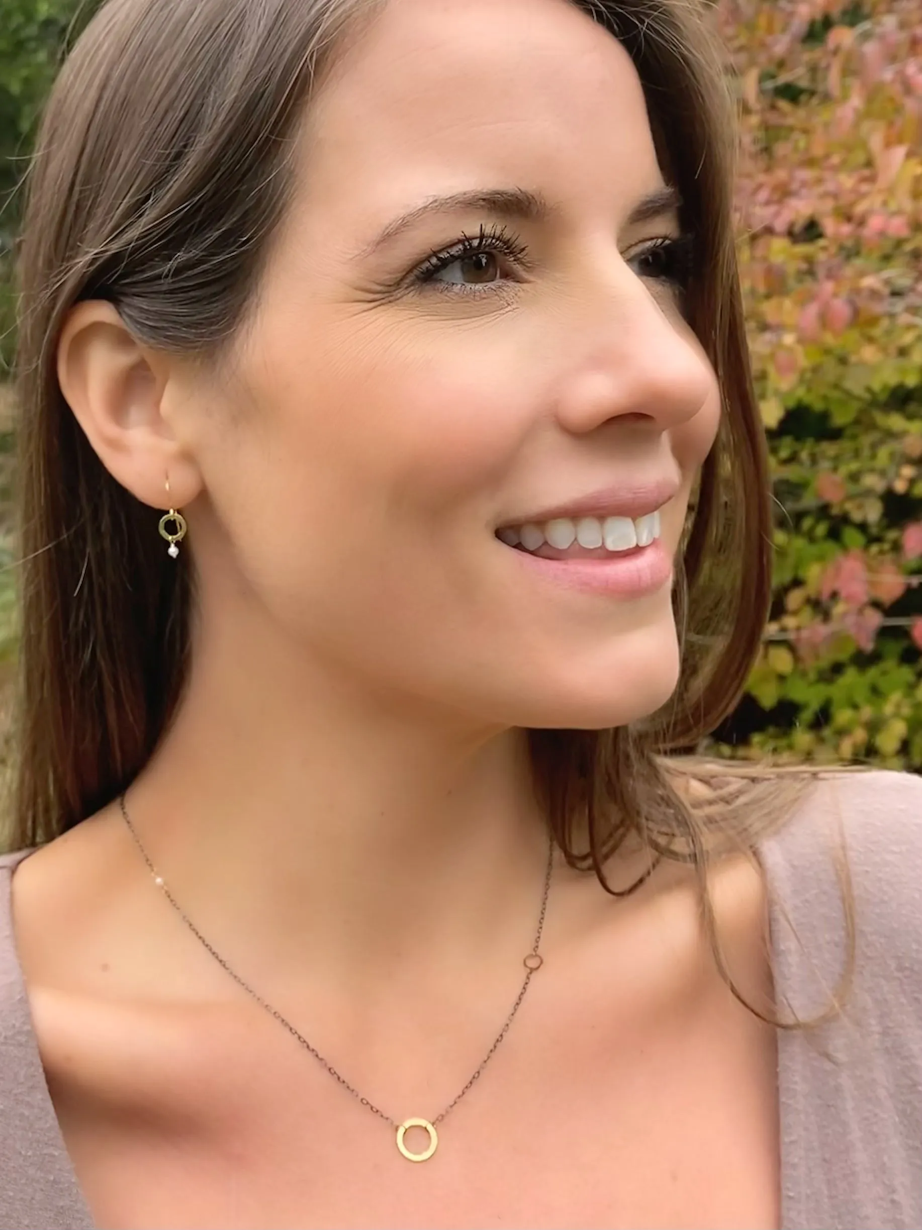 The Delicate Double Circle Necklace, Oxidized Silver & 18k Gold