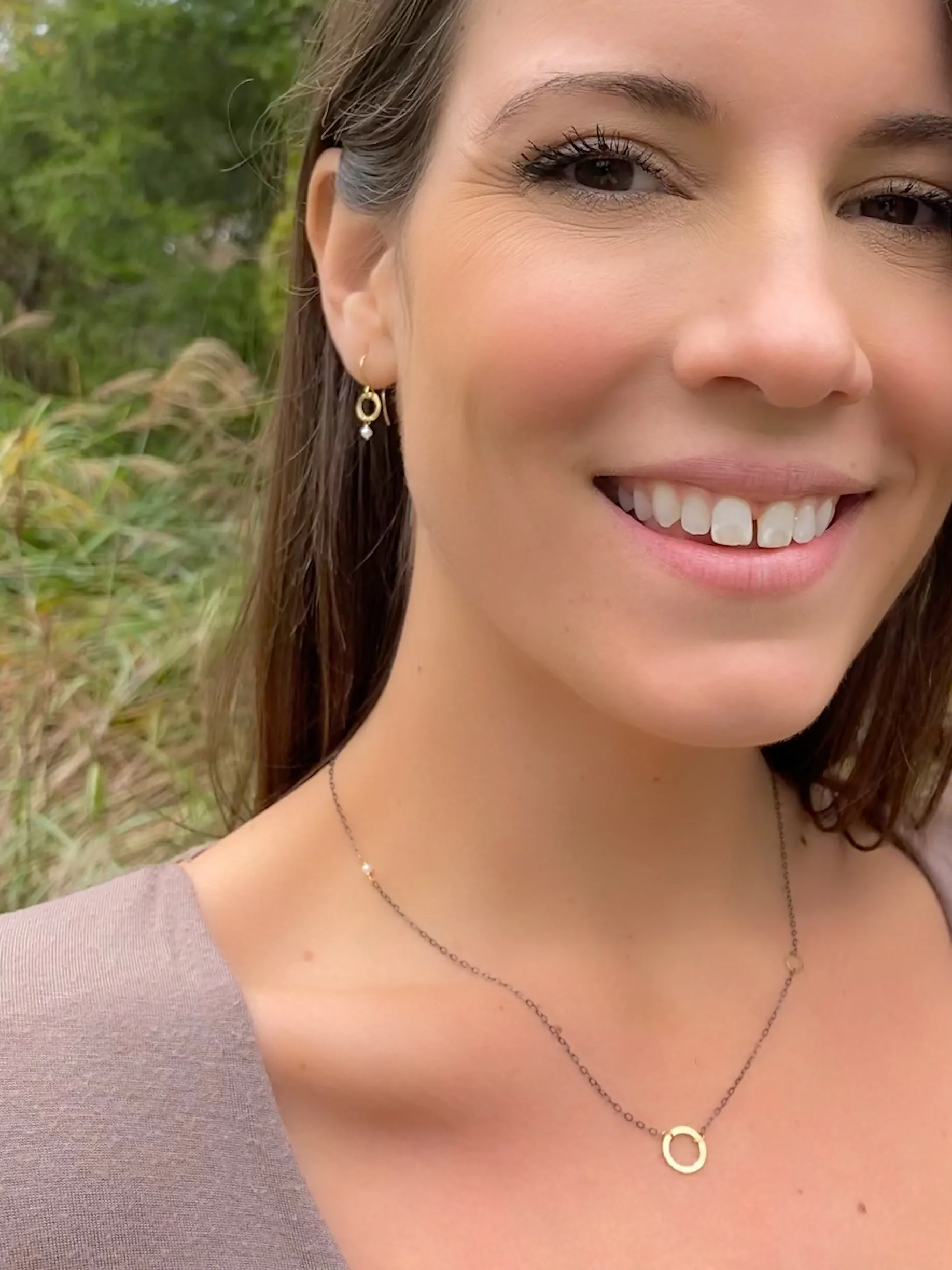 The Delicate Double Circle Necklace, Oxidized Silver & 18k Gold