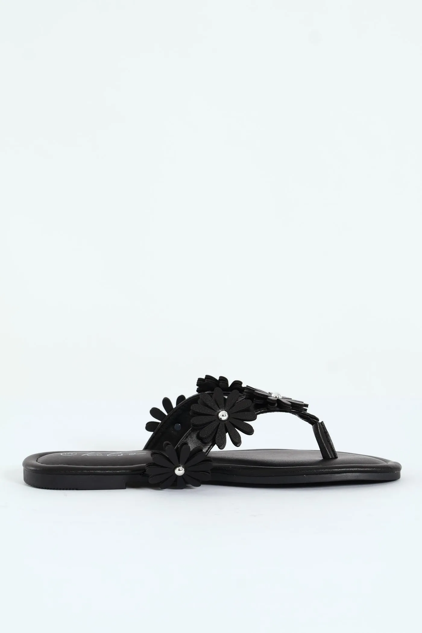 Thong With Daisy Trim - Black