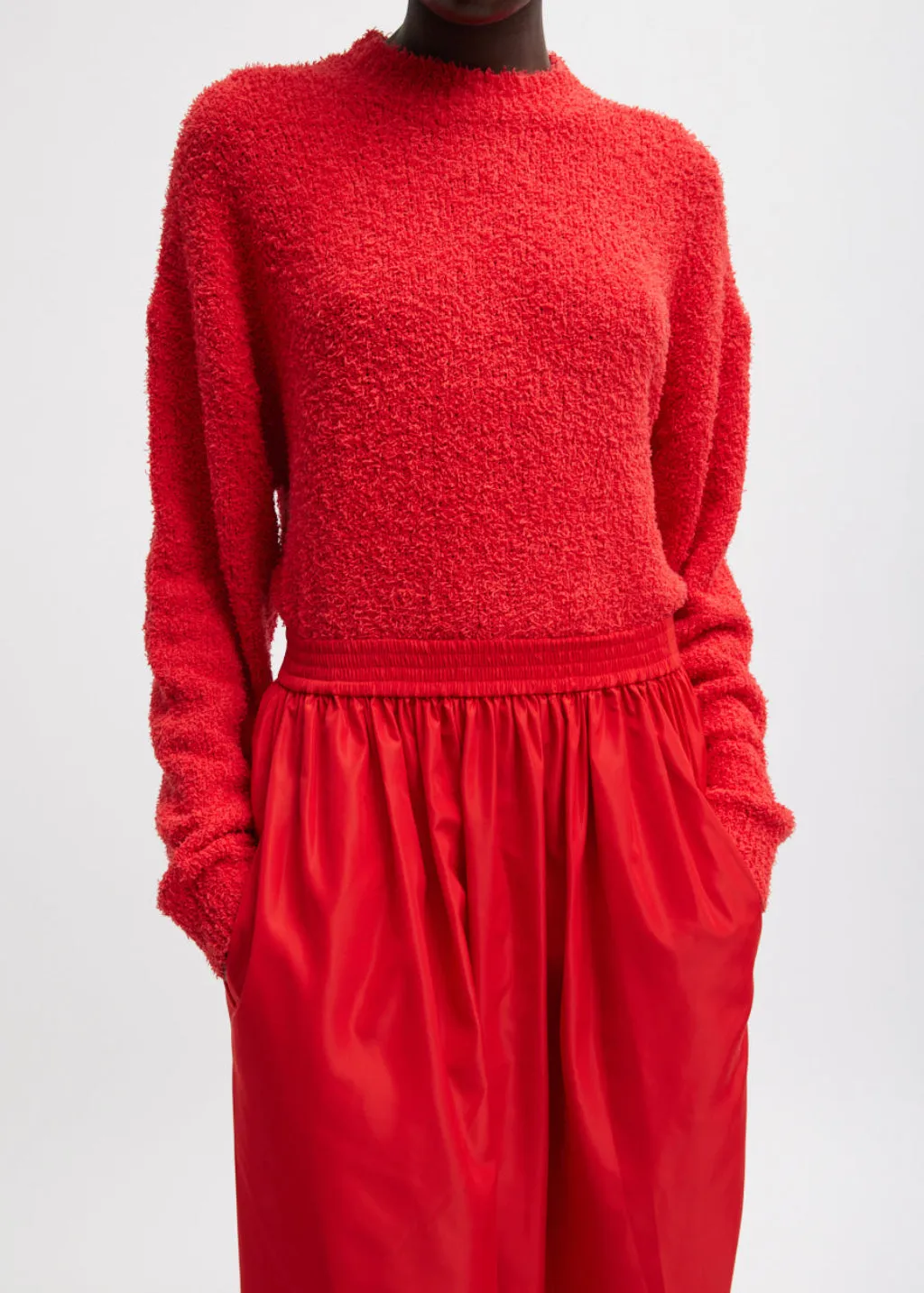 Tibi Serviette Crewneck Easy Pullover in Red
