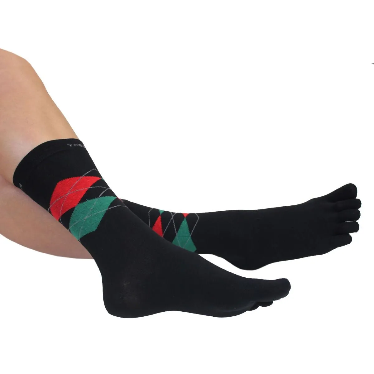 ToeToe Essential Mens Argyle Office Socks - Black Red Green