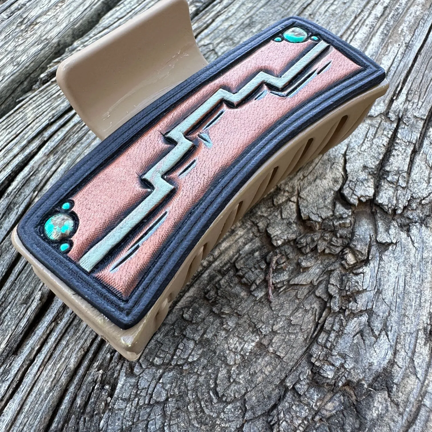 Tooled Leather Hair Clip #9