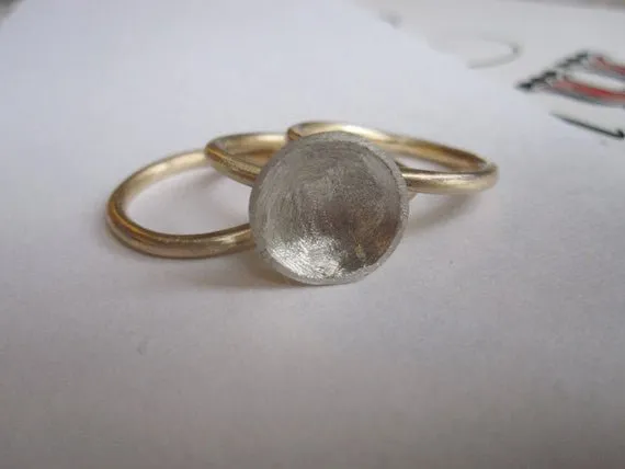 Unique Set Of Three Stacking Rings With Sterling Silver Matte Finish Concave Dome  - 0083