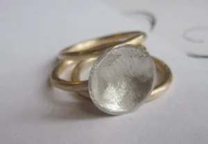 Unique Set Of Three Stacking Rings With Sterling Silver Matte Finish Concave Dome  - 0083