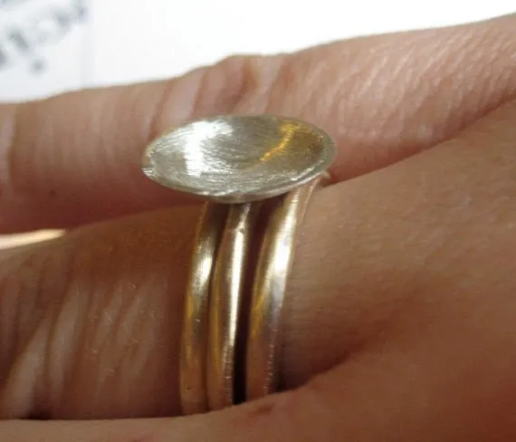 Unique Set Of Three Stacking Rings With Sterling Silver Matte Finish Concave Dome  - 0083