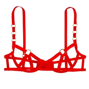 Victoria's Secret Very Sexy Red Unlined Balconette Bra Cage Gold Rings Size XS
