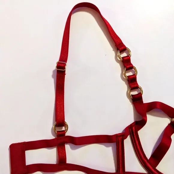 Victoria's Secret Very Sexy Red Unlined Balconette Bra Cage Gold Rings Size XS