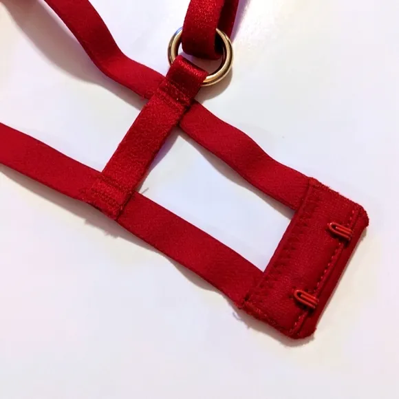Victoria's Secret Very Sexy Red Unlined Balconette Bra Cage Gold Rings Size XS