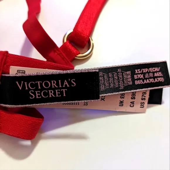Victoria's Secret Very Sexy Red Unlined Balconette Bra Cage Gold Rings Size XS