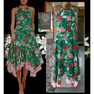 Vince Camuto Floral-Print Handkerchief-Hem Dress Size: S