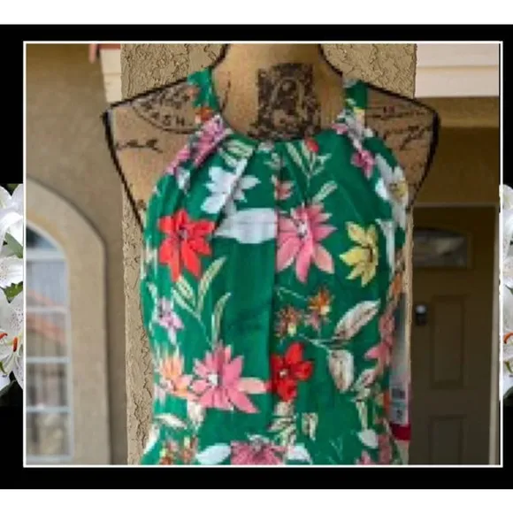 Vince Camuto Floral-Print Handkerchief-Hem Dress Size: S