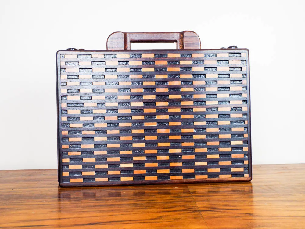 Vintage Don Shoemaker Handmade Wooden Carved Briefcase