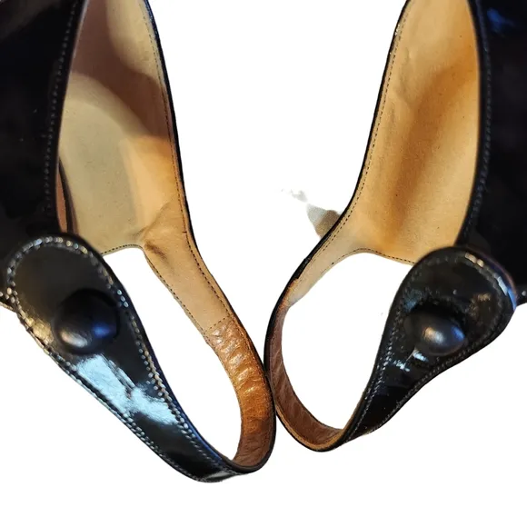 Vintage J.B.Martin Jamaique Black Leather Open Toe Button Closure Size 8N