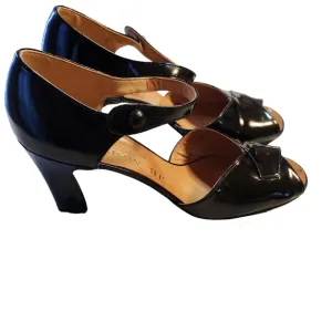 Vintage J.B.Martin Jamaique Black Leather Open Toe Button Closure Size 8N