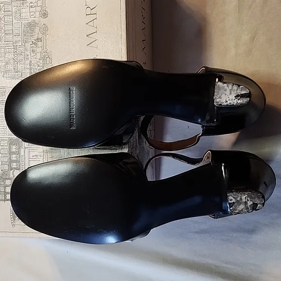 Vintage J.B.Martin Jamaique Black Leather Open Toe Button Closure Size 8N