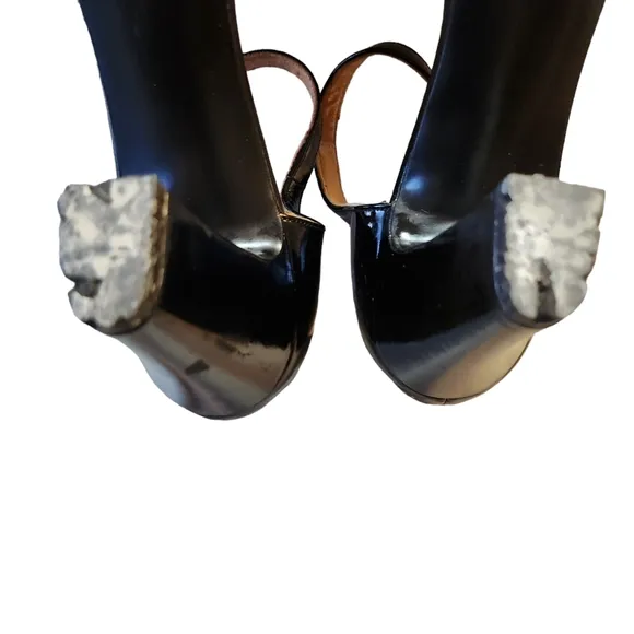 Vintage J.B.Martin Jamaique Black Leather Open Toe Button Closure Size 8N