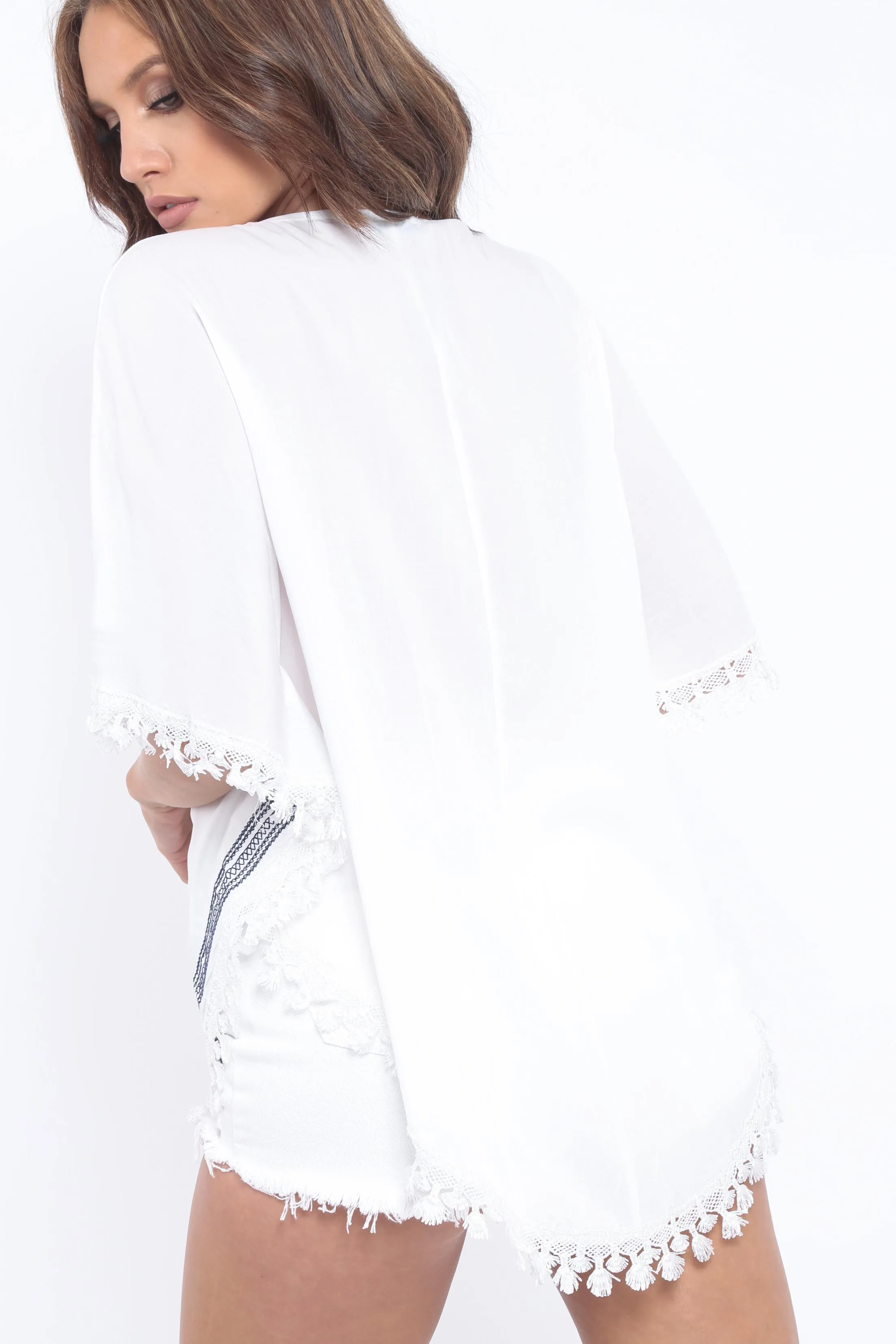 White Embroidered Diamante Shape Kaftan - Kay