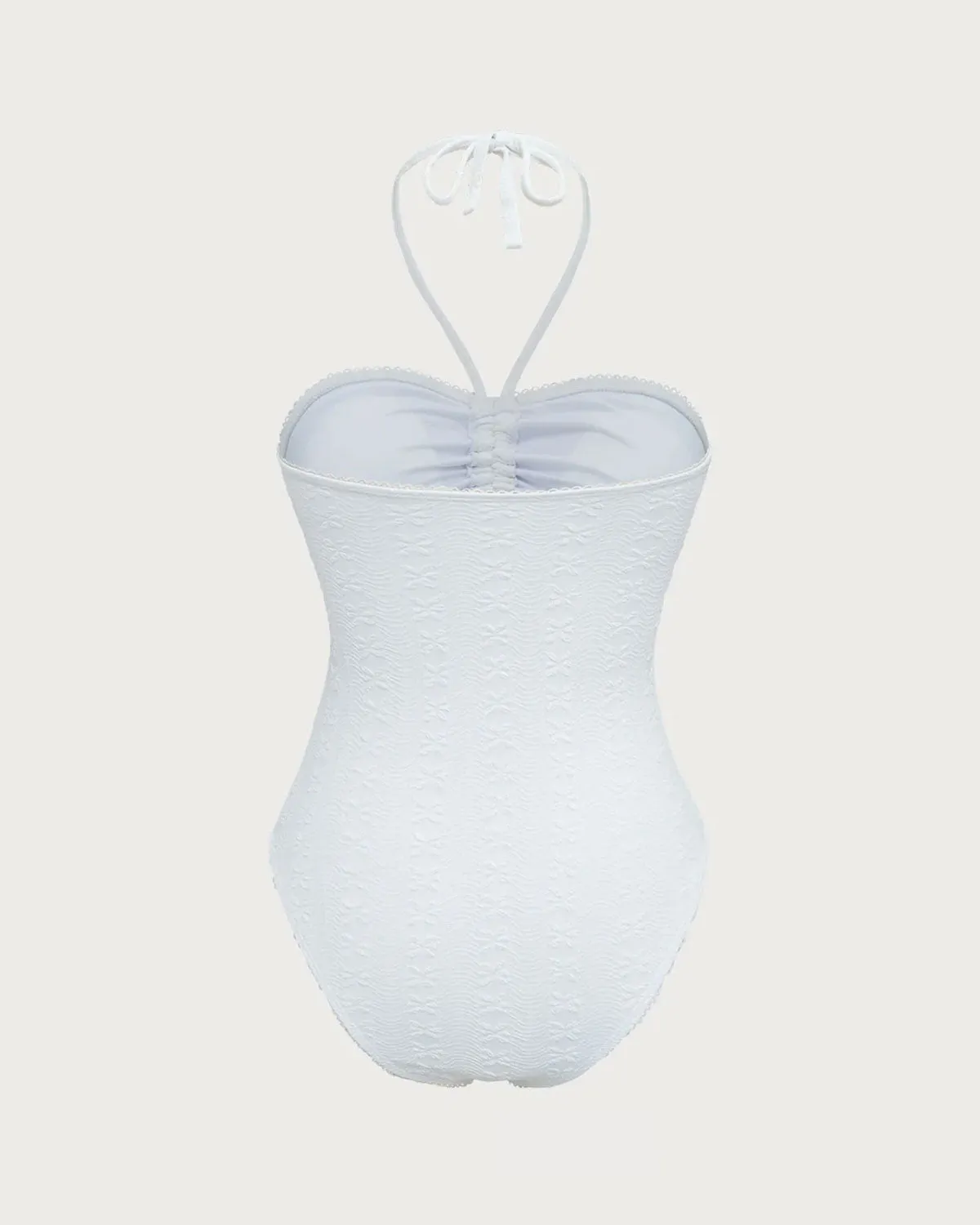 White Ruched Halter One-Piece Swimsuit
