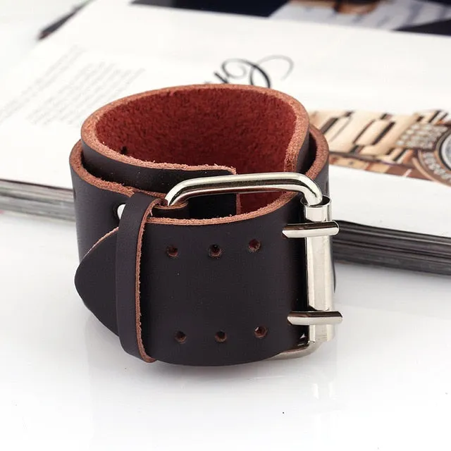 Wide Leather Bracelets Men Women Vintage Rock Jewelry (various styles) SJA9