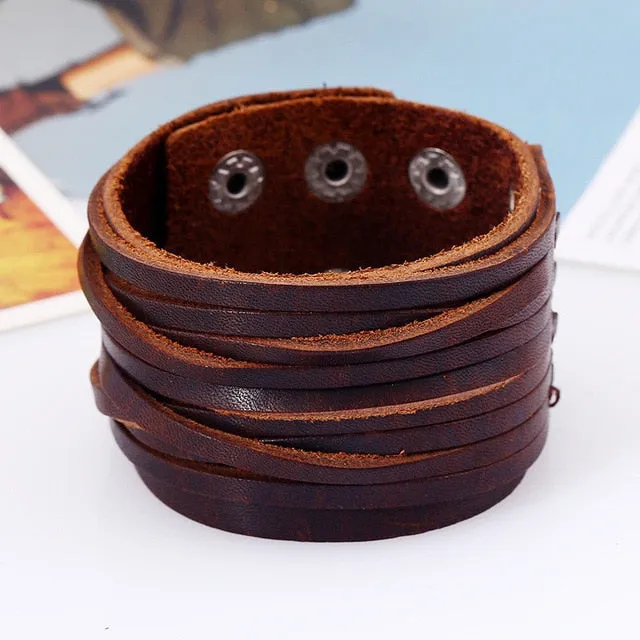Wide Leather Bracelets Men Women Vintage Rock Jewelry (various styles) SJA9