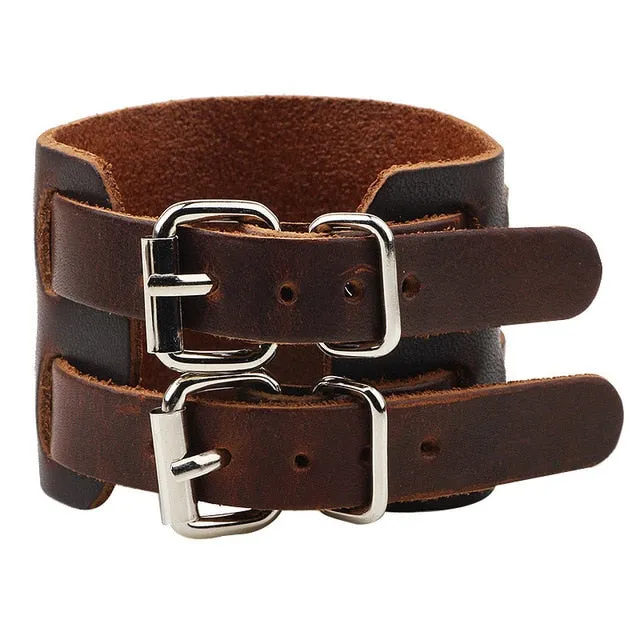 Wide Leather Bracelets Men Women Vintage Rock Jewelry (various styles) SJA9