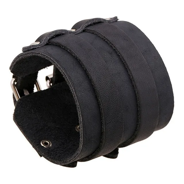 Wide Leather Bracelets Men Women Vintage Rock Jewelry (various styles) SJA9