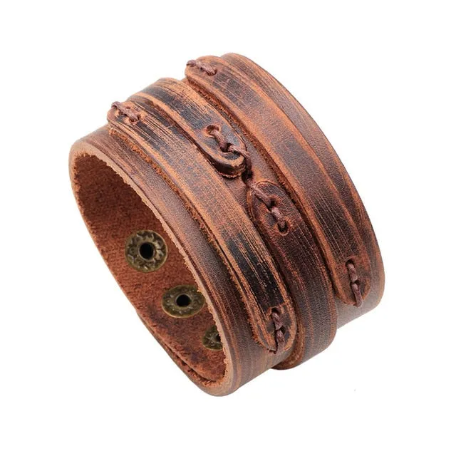 Wide Leather Bracelets Men Women Vintage Rock Jewelry (various styles) SJA9