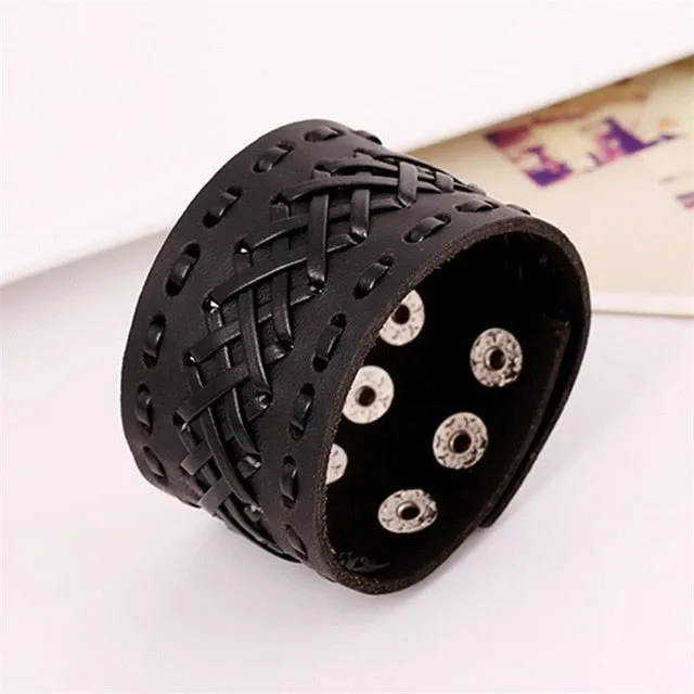 Wide Leather Bracelets Men Women Vintage Rock Jewelry (various styles) SJA9