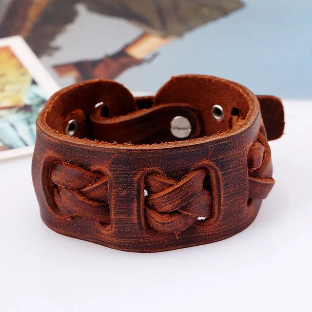 Wide Leather Bracelets Men Women Vintage Rock Jewelry (various styles) SJA9