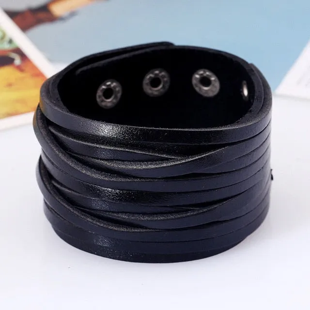 Wide Leather Bracelets Men Women Vintage Rock Jewelry (various styles) SJA9