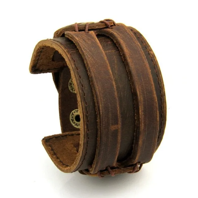 Wide Leather Bracelets Men Women Vintage Rock Jewelry (various styles) SJA9