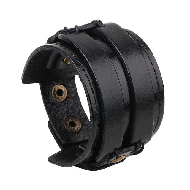 Wide Leather Bracelets Men Women Vintage Rock Jewelry (various styles) SJA9
