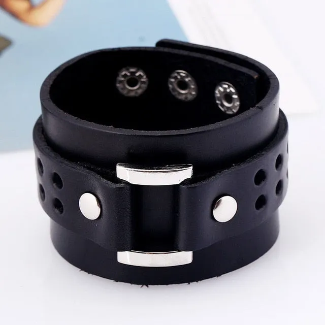 Wide Leather Bracelets Men Women Vintage Rock Jewelry (various styles) SJA9