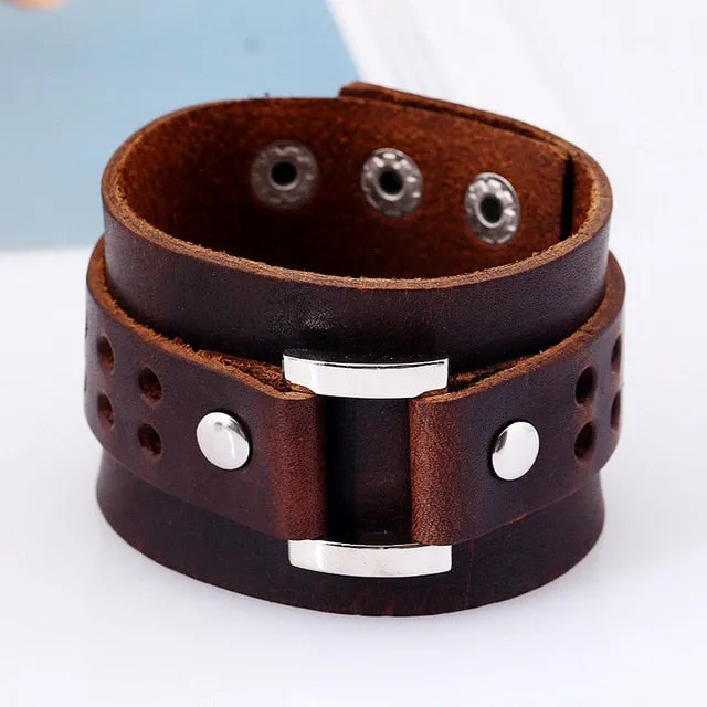 Wide Leather Bracelets Men Women Vintage Rock Jewelry (various styles) SJA9