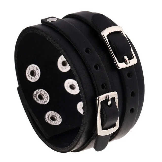 Wide Leather Bracelets Men Women Vintage Rock Jewelry (various styles) SJA9