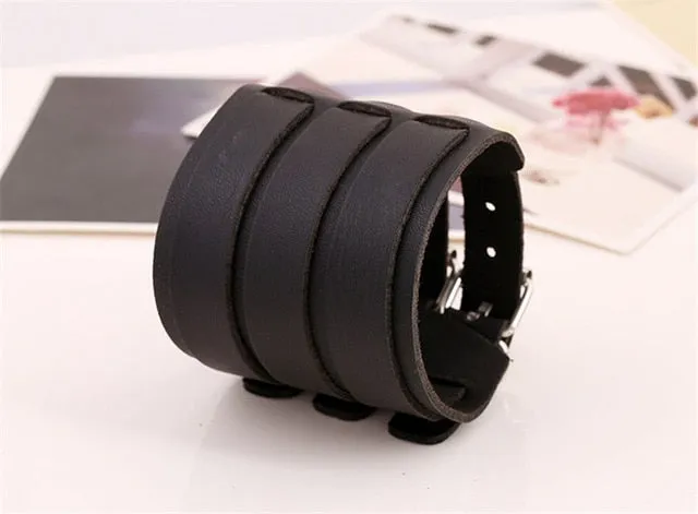 Wide Leather Bracelets Men Women Vintage Rock Jewelry (various styles) SJA9