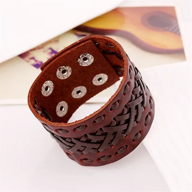 Wide Leather Bracelets Men Women Vintage Rock Jewelry (various styles) SJA9