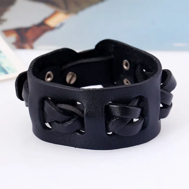 Wide Leather Bracelets Men Women Vintage Rock Jewelry (various styles) SJA9